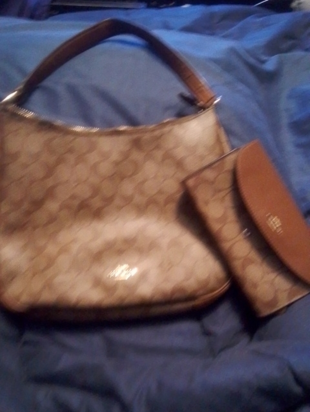 Coach Tan/Brown Signature Canvas Shoulder Bag with Wallet